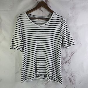 Chicos T Shirt Women 1 Medium White Black Striped Tee V Neck Ultimate Tee Top